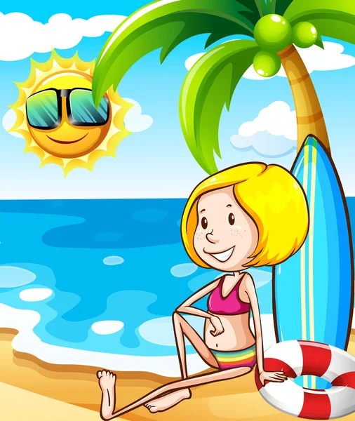 Chica en la playa — Vector de stock