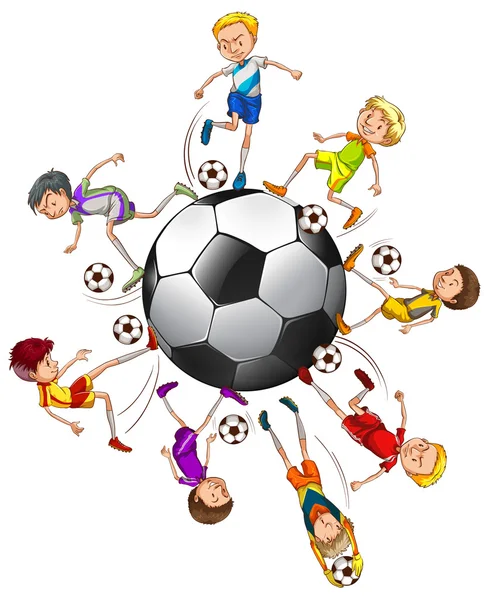 Soccer players around a ball — Stock Vector