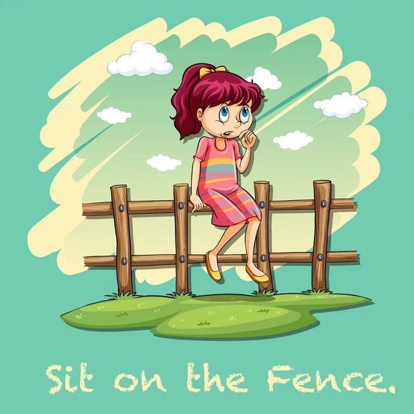 Sit on the fence idiom — Stock Vector