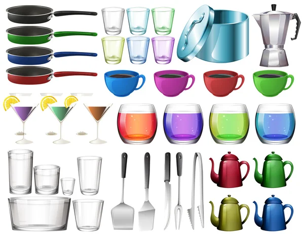 Kitchenware set with glasses — Stock Vector