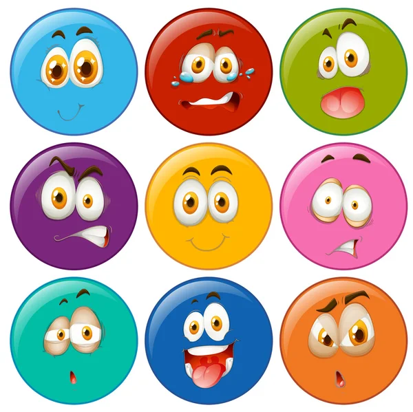 Facial expressions in circle emoticon — Stock Vector