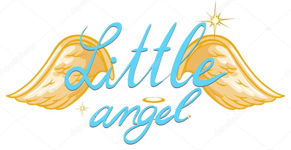 Little angel expressions with golden wings on white background