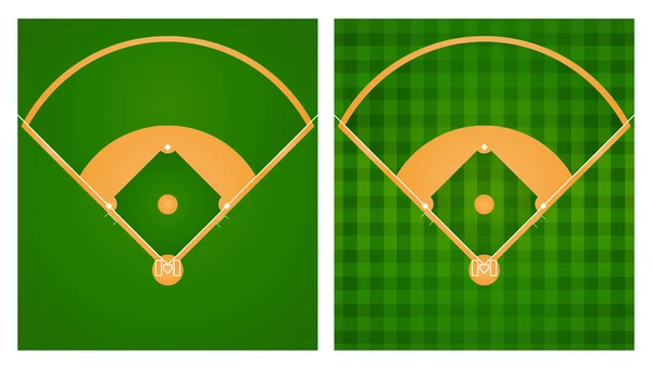 Campo de béisbol en dos diseños de césped — Vector de stock