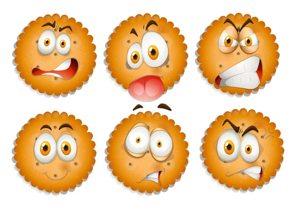 Facial expressions on cookies — Stock Vector