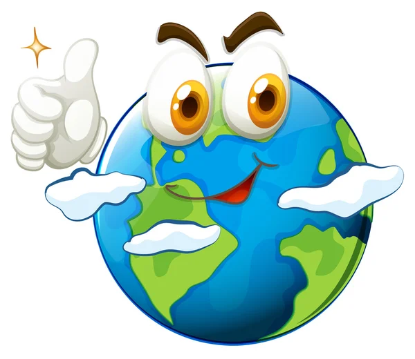 Earth with face and thumb up — Stock Vector