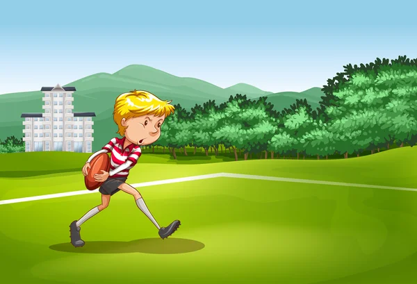 男孩玩橄榄球领域 — 图库矢量图片
