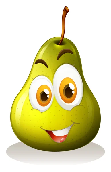 Green pear with happy face — Stock Vector