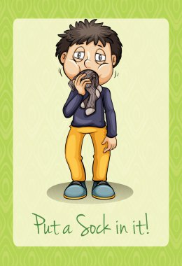 Man putting socks in mouth clipart