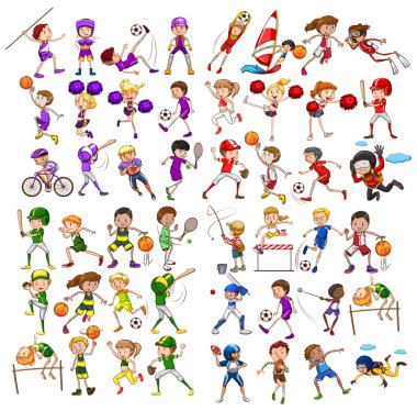 Kids playing various sports clipart