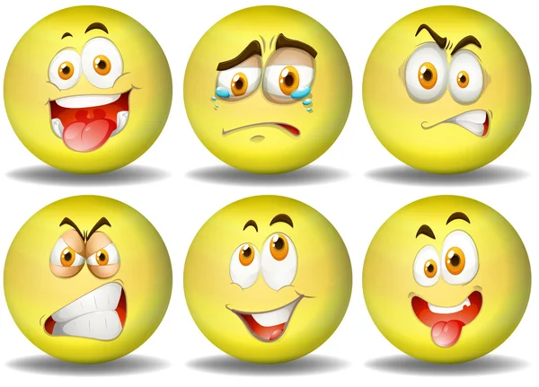 Žlutý míček výrazy emotikony — Stockový vektor
