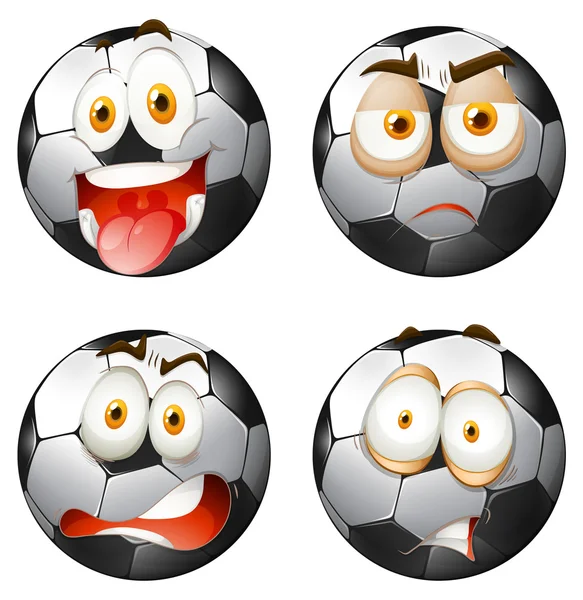 Balles de foot avec expressions faciales — Image vectorielle