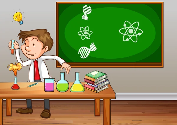 Wetenschap leraar experimenteren in klas — Stockvector