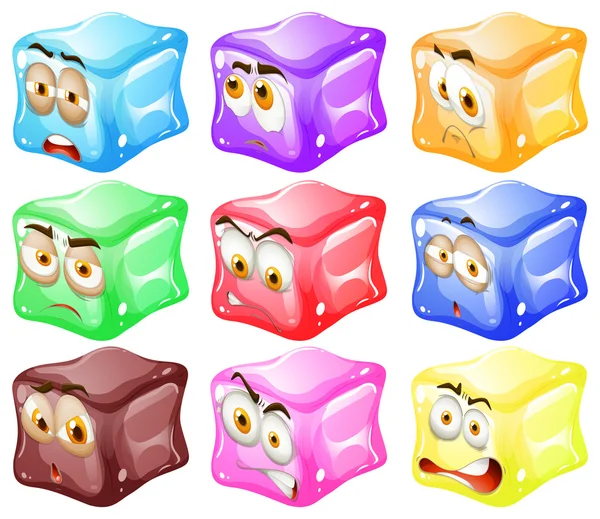 Cubes de glace avec visages — Image vectorielle