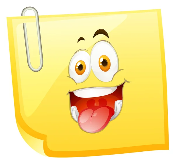 Nota adesiva gialla con viso sorridente — Vettoriale Stock