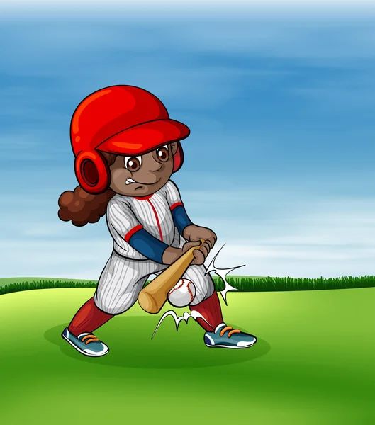 Girl playing baseball outdoor — Stock Vector