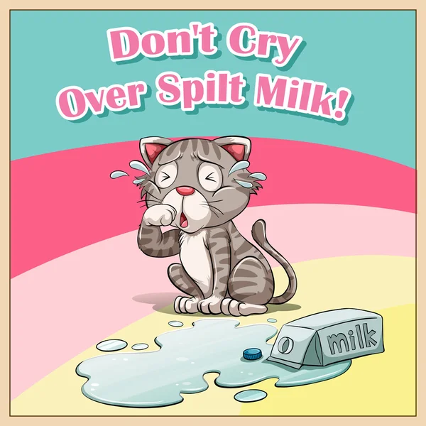 Cat crying over spilt milk — Stock Vector