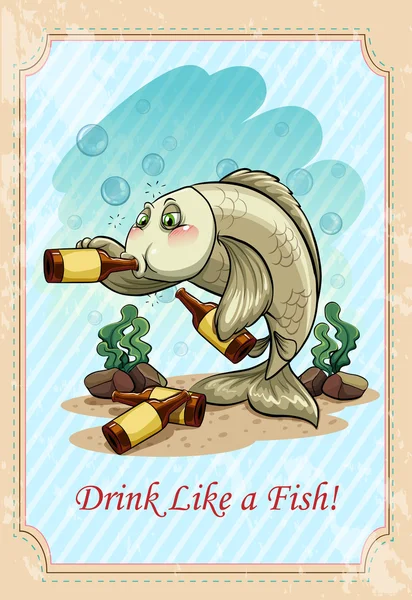 П'яна риба п'є алкоголь — стоковий вектор