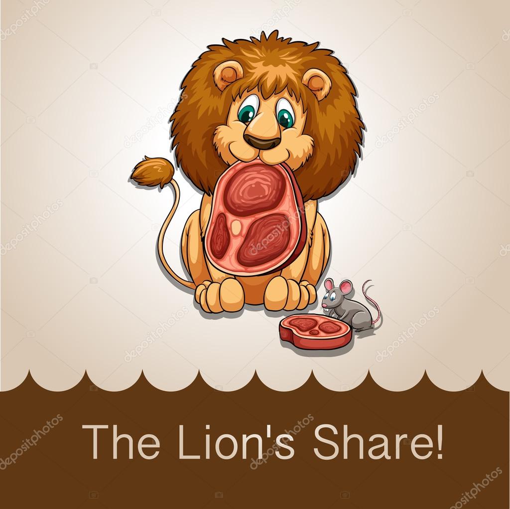 Lion eating his share of meat