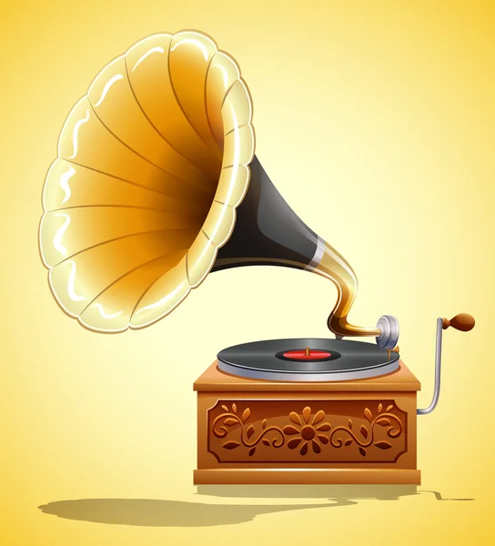 Gramophone with recorder on yellow — Stock Vector