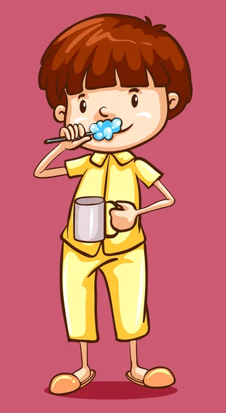 歯を磨いてパジャマの少年 — ストックベクタ