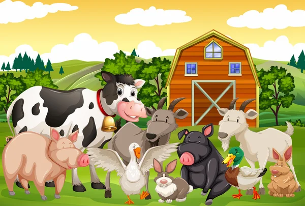 Animales de granja en la granja — Vector de stock