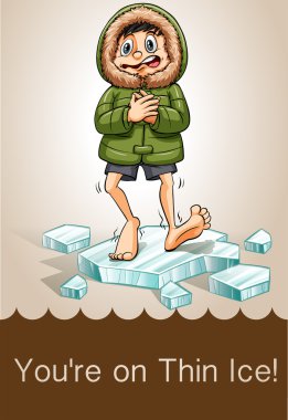 Man standing on ice shivering	 clipart
