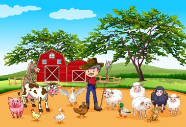 Çiftçi ve birçok hayvan