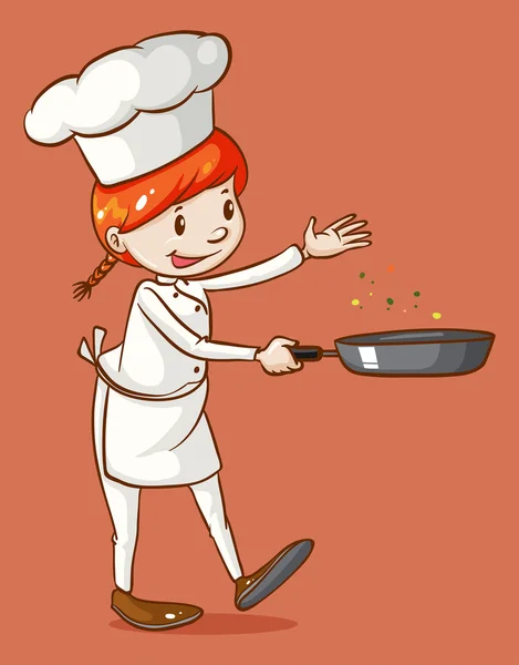 Female chef cooking with a pan — Stock Vector