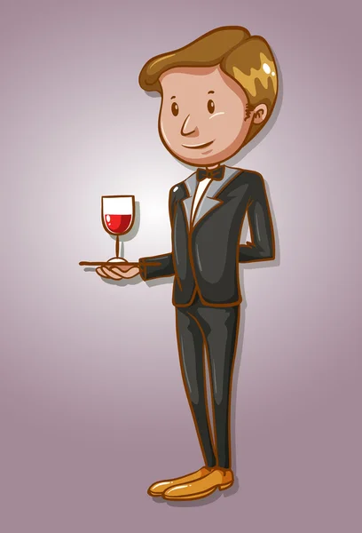 Σερβιτόρος που εξυπηρετούν ένα ποτήρι κρασί — Διανυσματικό Αρχείο