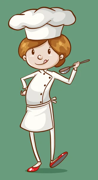 Female chef tasting food in spoon — Stock Vector