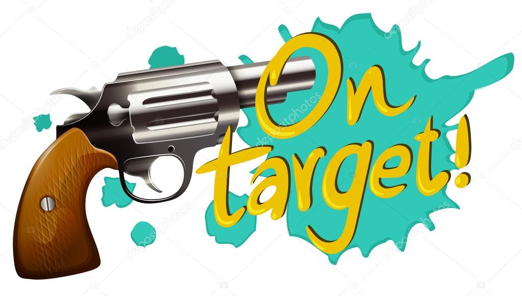 Flashcard of a gun with On