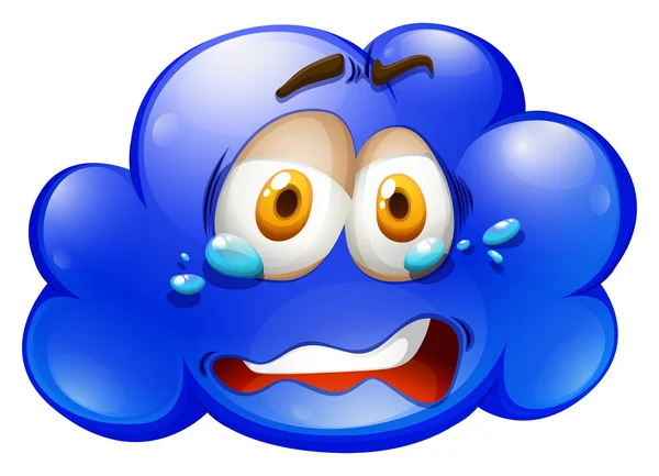 Nube azul con cara triste — Vector de stock