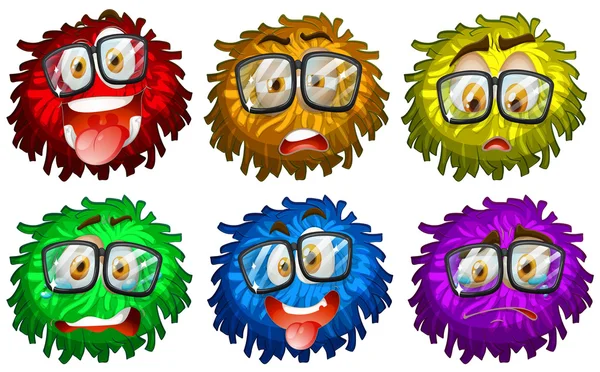 Facial expressions on pompom — Stock Vector