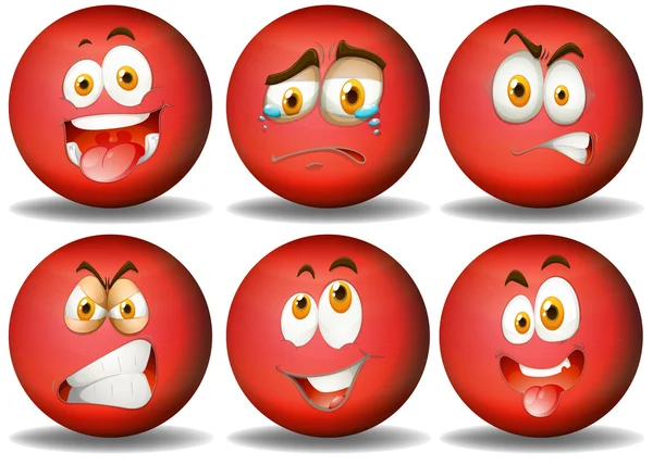 Espressioni facciali sulla palla rossa — Vettoriale Stock