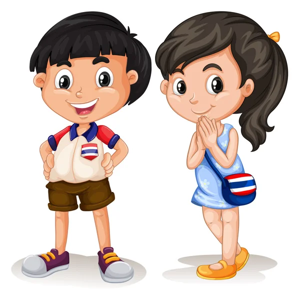 Thai boy and girl smiling — Stock Vector