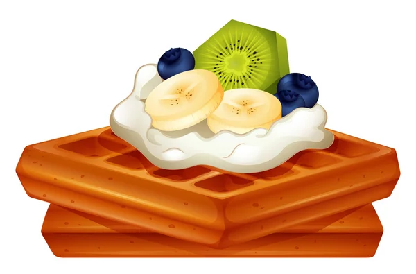 Waffle com creme e frutas — Vetor de Stock