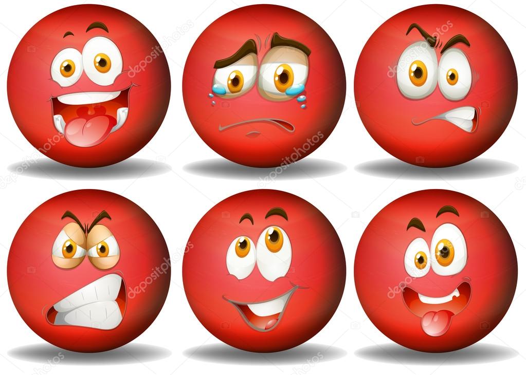 Facial expressions on red ball