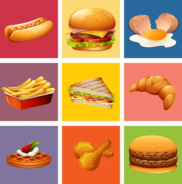 Différents types de nourriture et de dessert — Image vectorielle