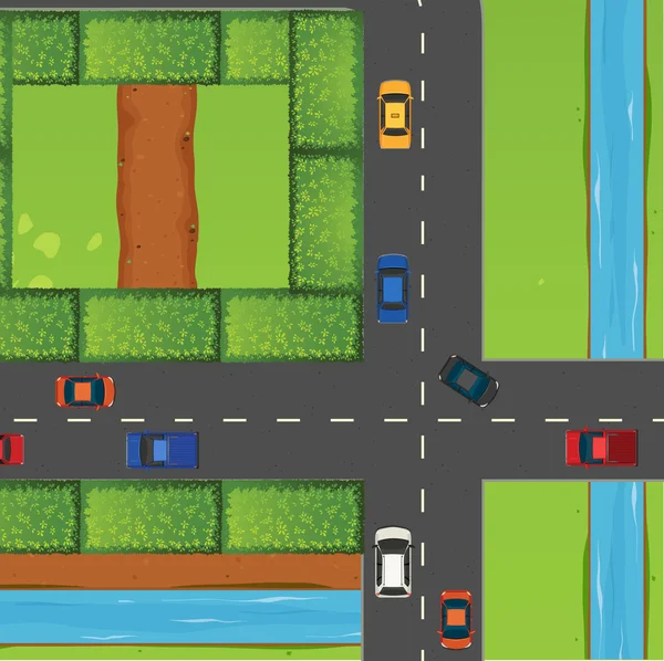 Intersección con muchos coches — Vector de stock