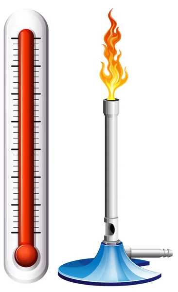 Termometre ve alev ile burnsen — Stok Vektör