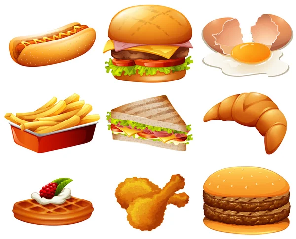 Diferentes tipos de fast food — Vetor de Stock