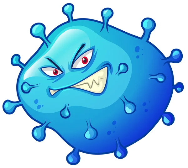 Bacterias azules con cara enojada — Vector de stock