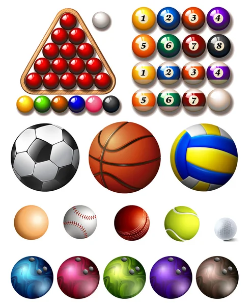 Verschillende soorten ballen voor vele sporten — Stockvector