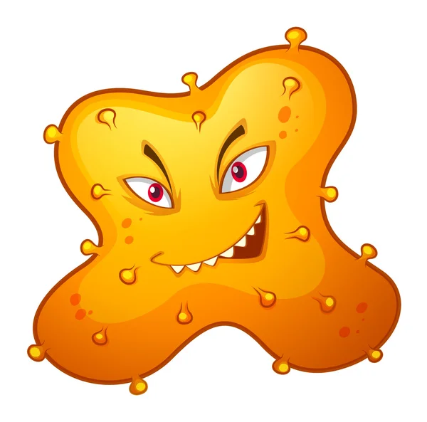 Yellow bacteria with evil face — Vector de stock