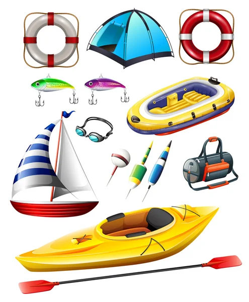 Equipos y embarcaciones de pesca — Vector de stock