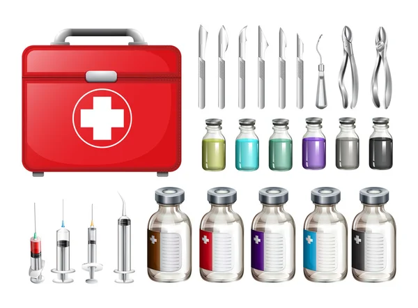 Medical equiments and firstaid box — Stockvector