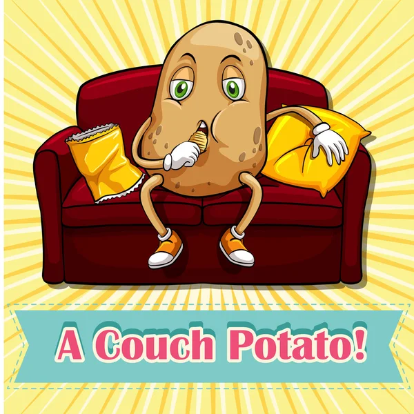 Patate mangiare patatine sul divano — Vettoriale Stock