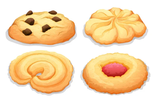 Quatro biscoitos de sabores diferentes — Vetor de Stock