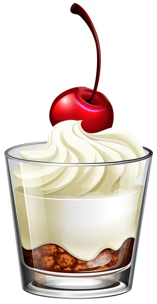 Crema de pudín en vidrio con cereza — Vector de stock