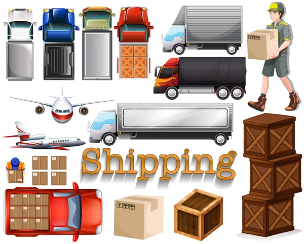 Cargo service with different transportation — 图库矢量图片